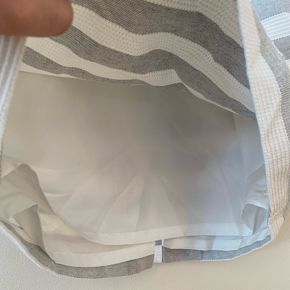 LOFT Gray and White Striped Skirt with Tortoise Shell Buttons - Picture 4 of 8